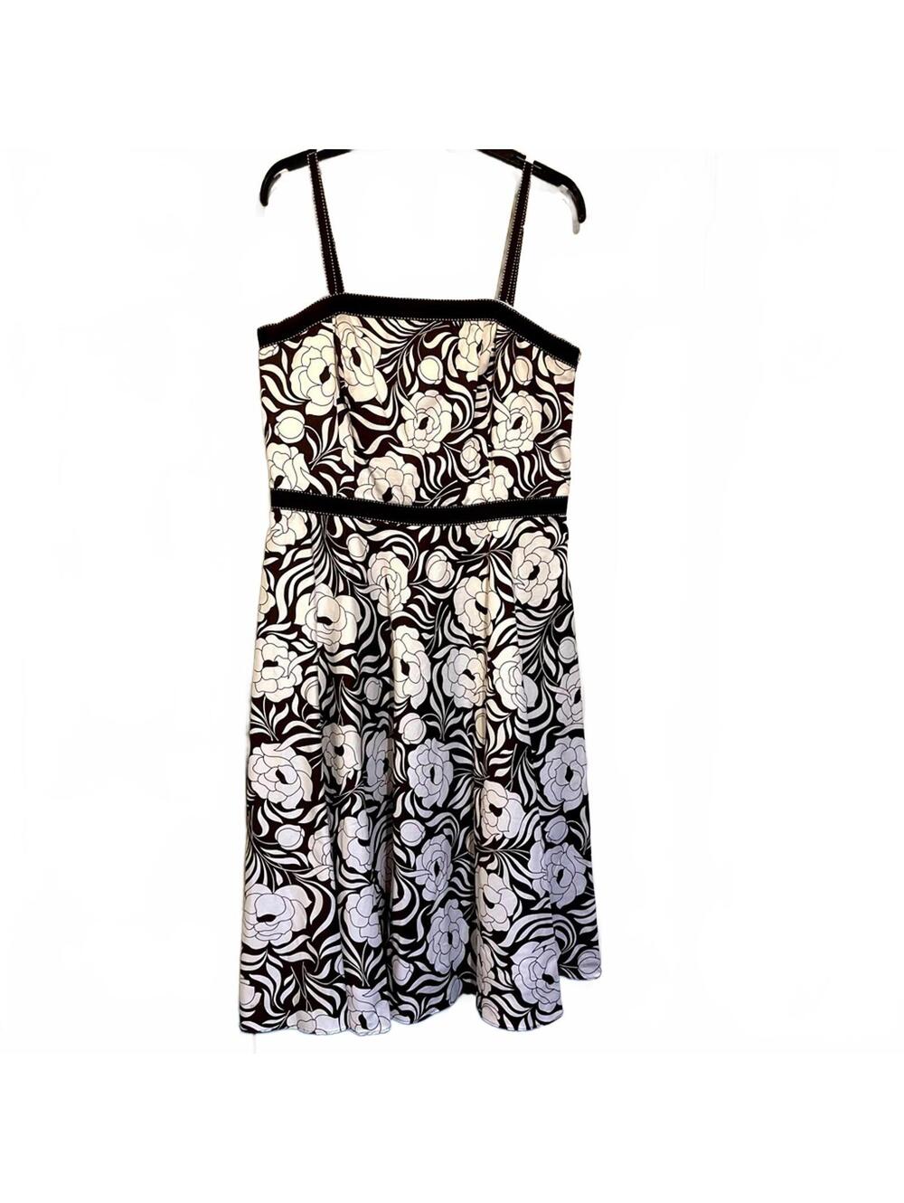Brown White Floral Strapless Dress Women’s Spaghetti Strap Convertible Midi